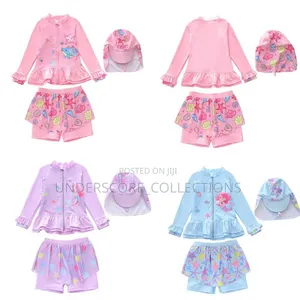 Girls Three Piece Swimming Gear-Top Dress,pants and Hat