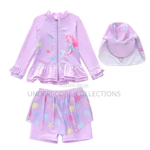 Girls Three Piece Swimming Gear-Top Dress,pants and Hat