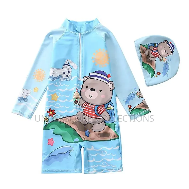 Boys Two Piece Swimming Gear-Full Gear and Hat