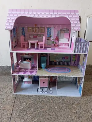 *Large Wooden Doll House 3 Floors, 5 Rooms With Furniture Accessories
