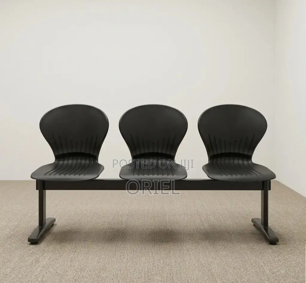 Office Bench : 3-Seater Black Plastic Bench