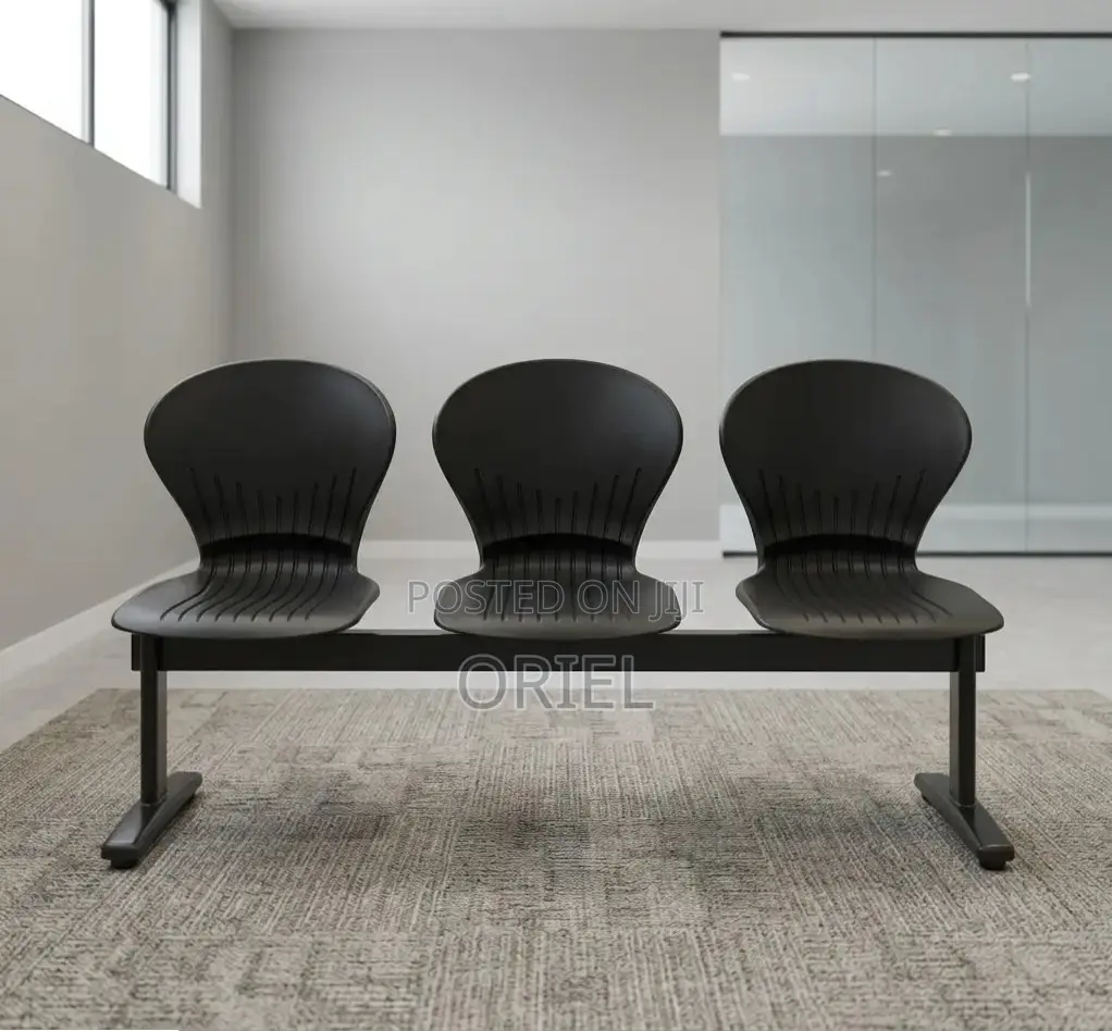 Office Bench : 3-Seater Black Plastic Bench
