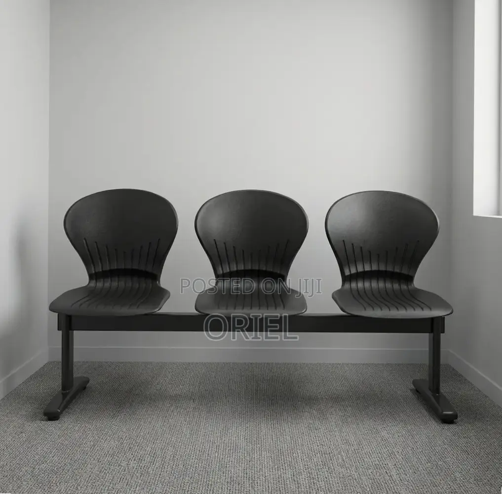 Office Bench : 3-Seater Black Plastic Bench