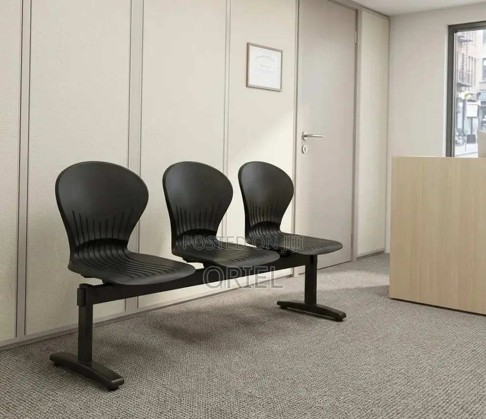 Office Bench : 3-Seater Black Plastic Bench