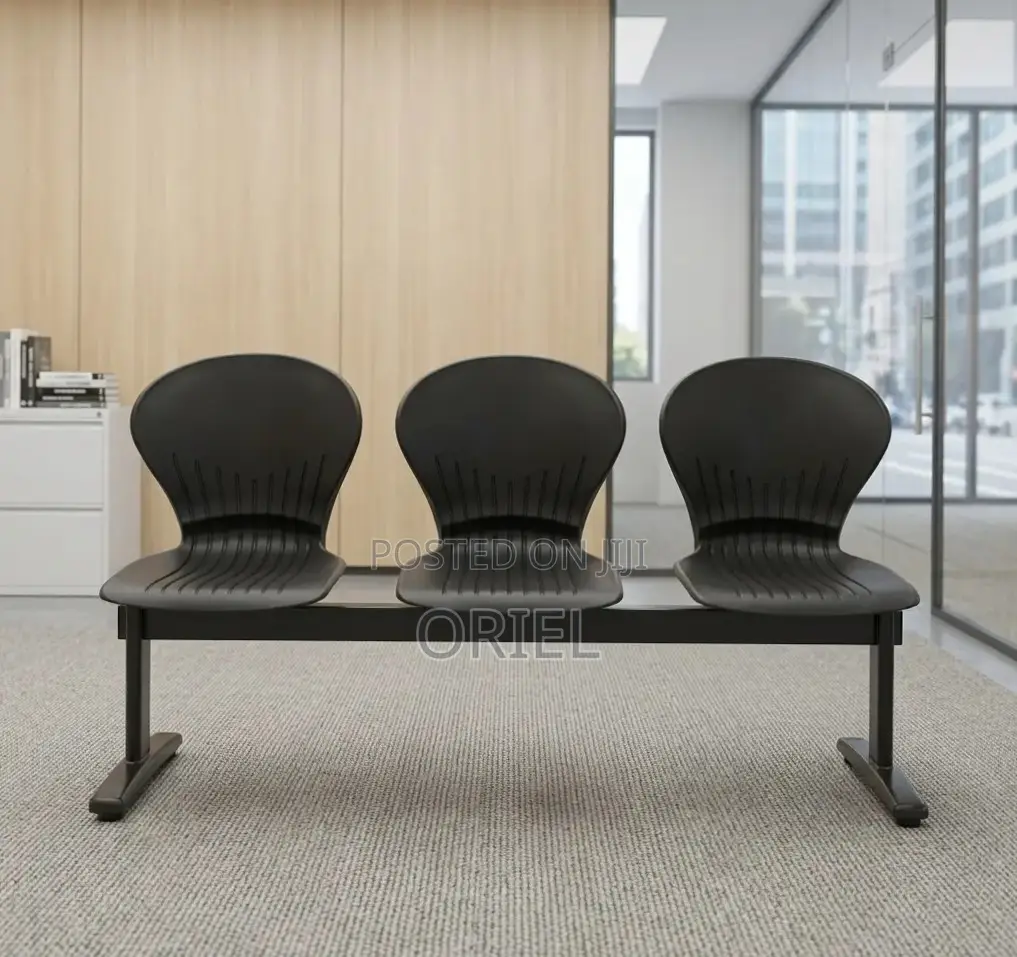 Office Bench : 3-Seater Black Plastic Bench