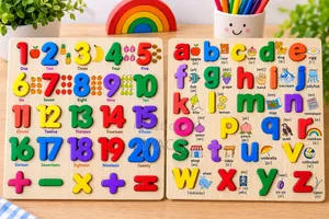 Kids Educational Wooden Puzzle Board – ABC & Numbers 1–20