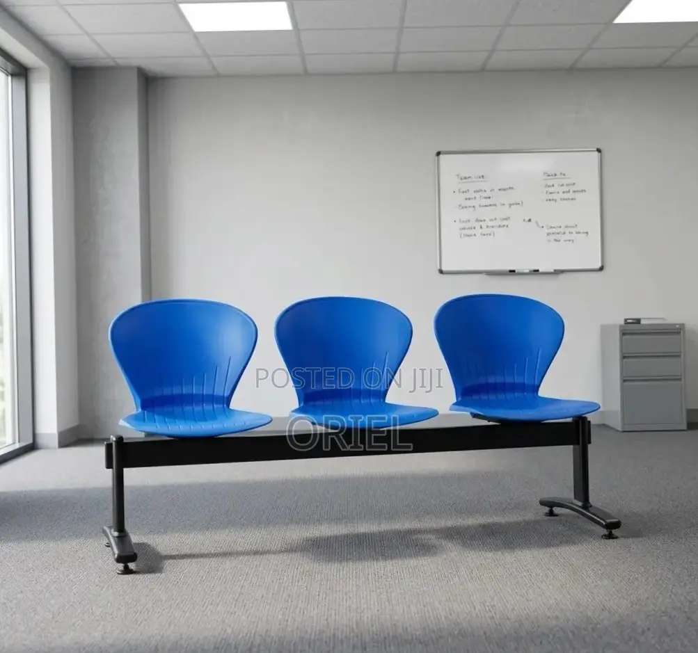Office Bench : Blue 3-Linked Plastic Bench