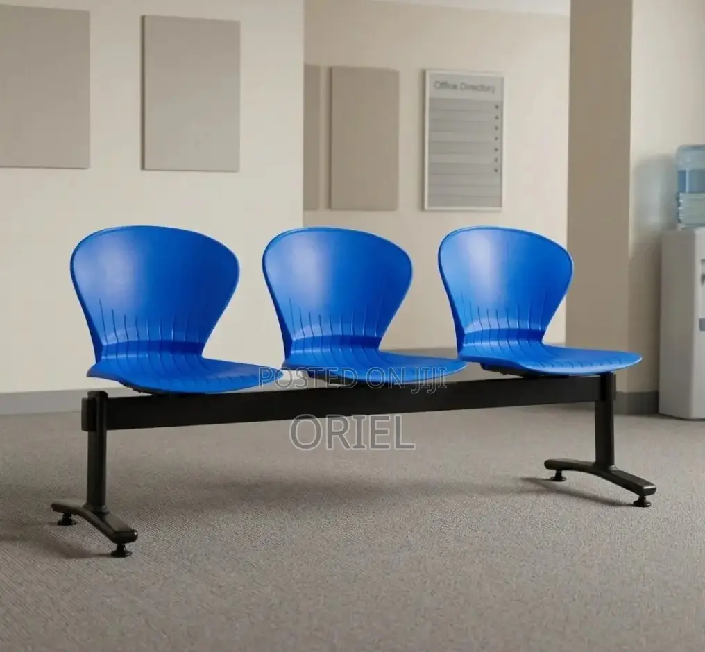 Office Bench : Blue 3-Linked Plastic Bench