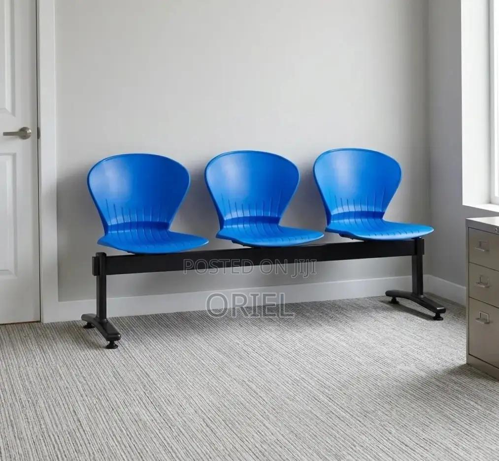 Office Bench : Blue 3-Linked Plastic Bench