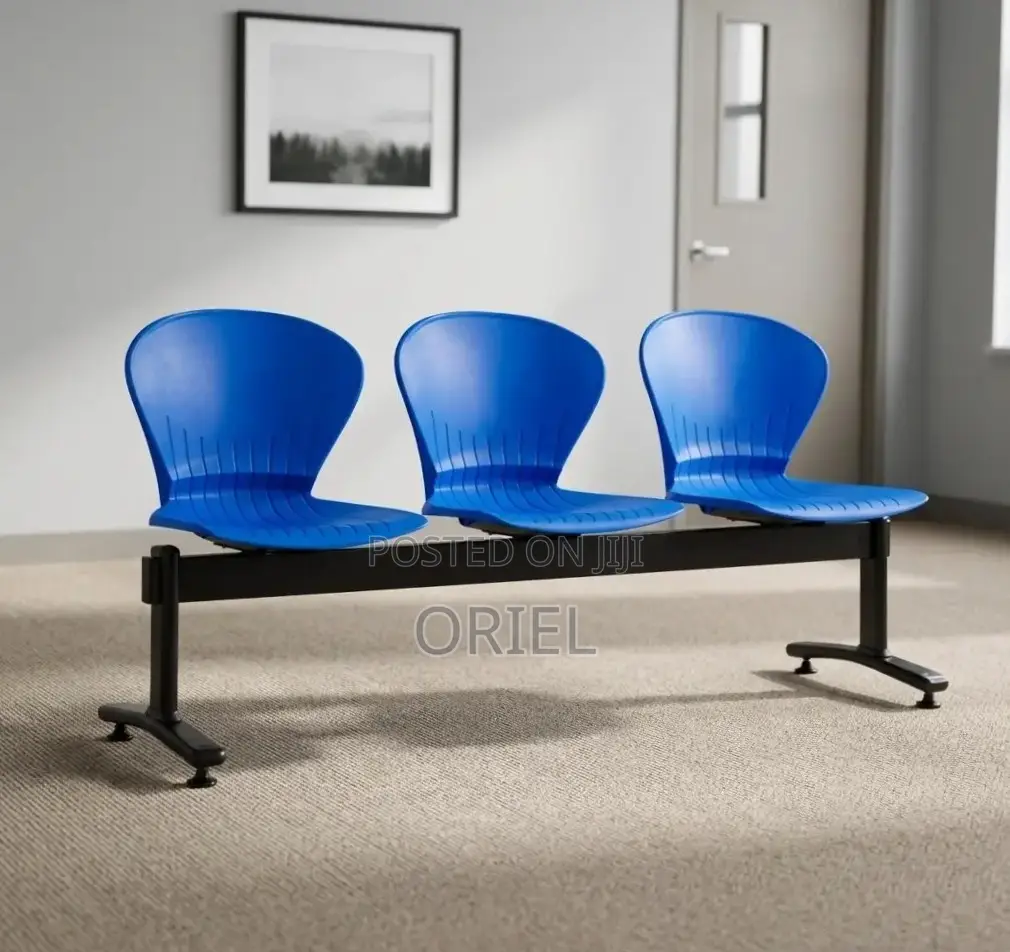 Office Bench : Blue 3-Linked Plastic Bench