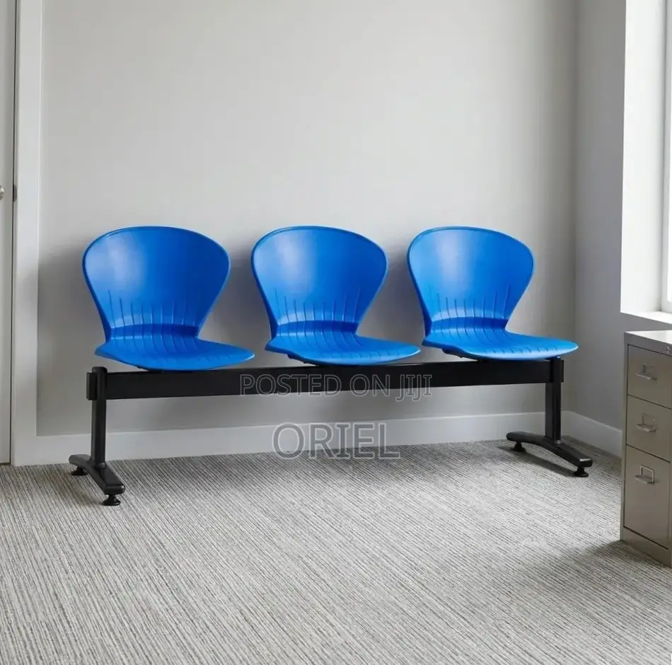 Office Bench : Blue 3-Linked Plastic Bench
