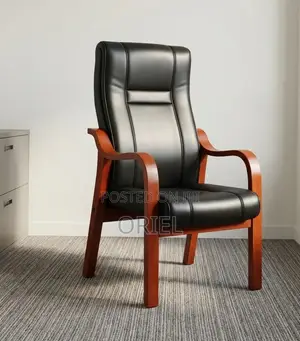 Office Chair : Wooden Frame High Back Executive Leather Chair