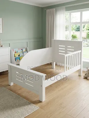 Modern Solid Wood 4ftby6ft Toddler Bed Frame With Built-in Guard Rails