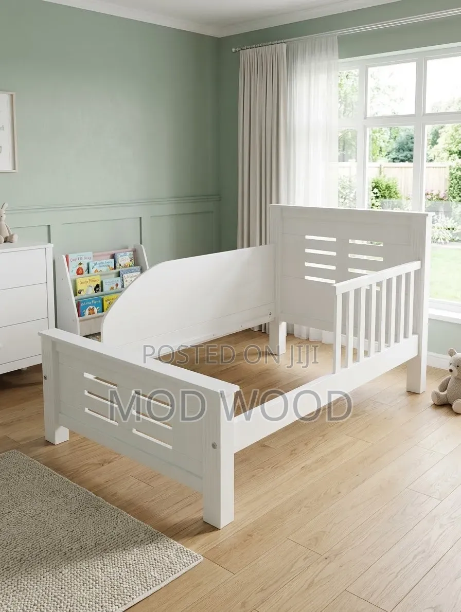 Modern Solid Wood 4ftby6ft Toddler Bed Frame With Built-in Guard Rails