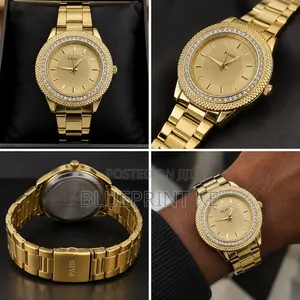 Luxury Gold PAID Men’s Watch .Crystal Bezel Stainless Steel Bracelet