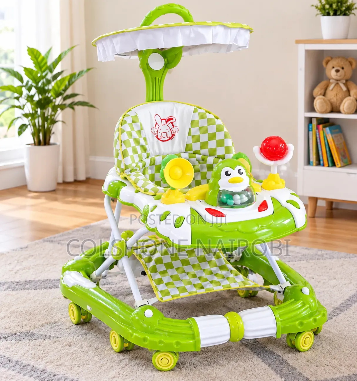Baby Walker With Canopy, Interactive Toy Tray Adjustable Height