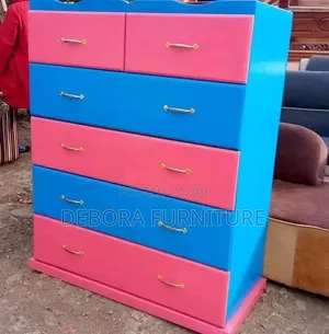 Colorful 6-Drawer Wooden Dresser / Storage Cabinet (Pink Blue)