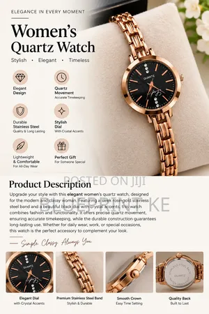 Elegant Women’s Rose Gold Quartz Watch