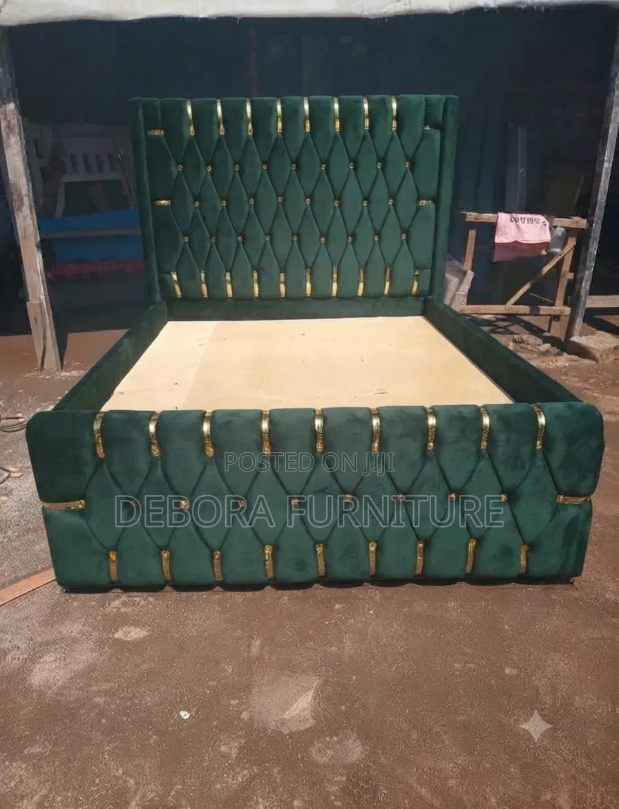 Luxurious Green Velvet Bed With Gold Trim