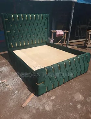 Luxurious Green Velvet Bed With Gold Trim
