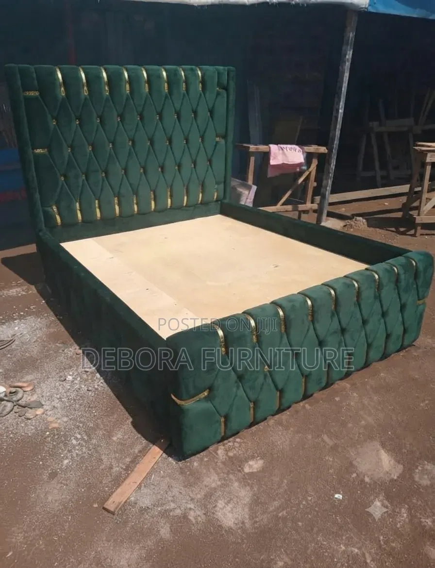 Luxurious Green Velvet Bed With Gold Trim