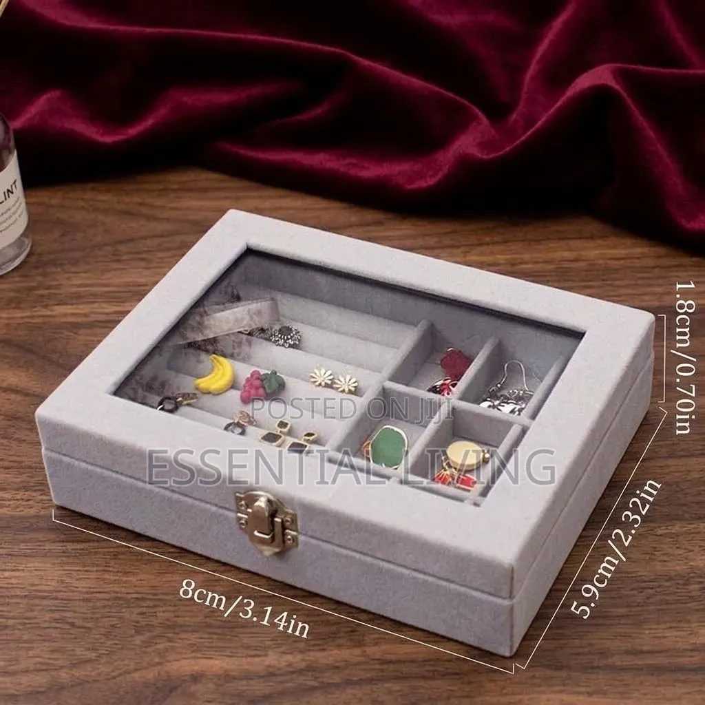 Elegant Jewellery Box Velvet Multi-Compartment With Clear Top