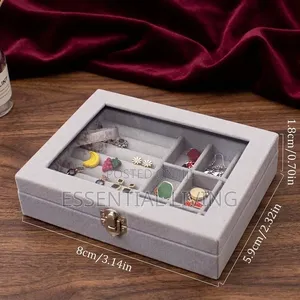 Elegant Jewellery Box Velvet Multi-Compartment With Clear Top
