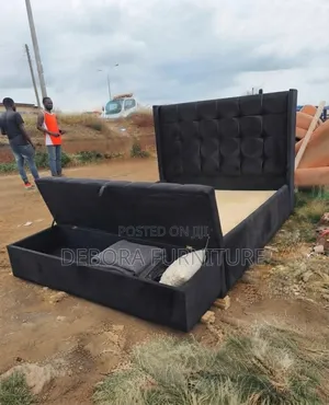 Modern Black Velvet Tufted Bed With Matching Storage Bench