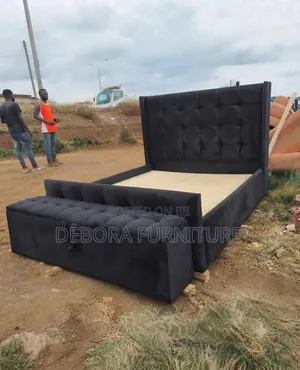 Modern Black Velvet Tufted Bed With Matching Storage Bench