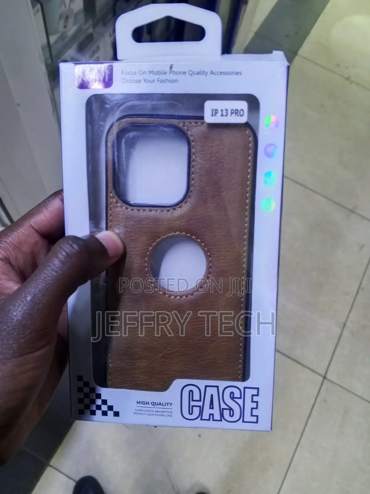 Brown Faux-Leather iPhone 13 Pro Back Case a Circular to Apple Logo
