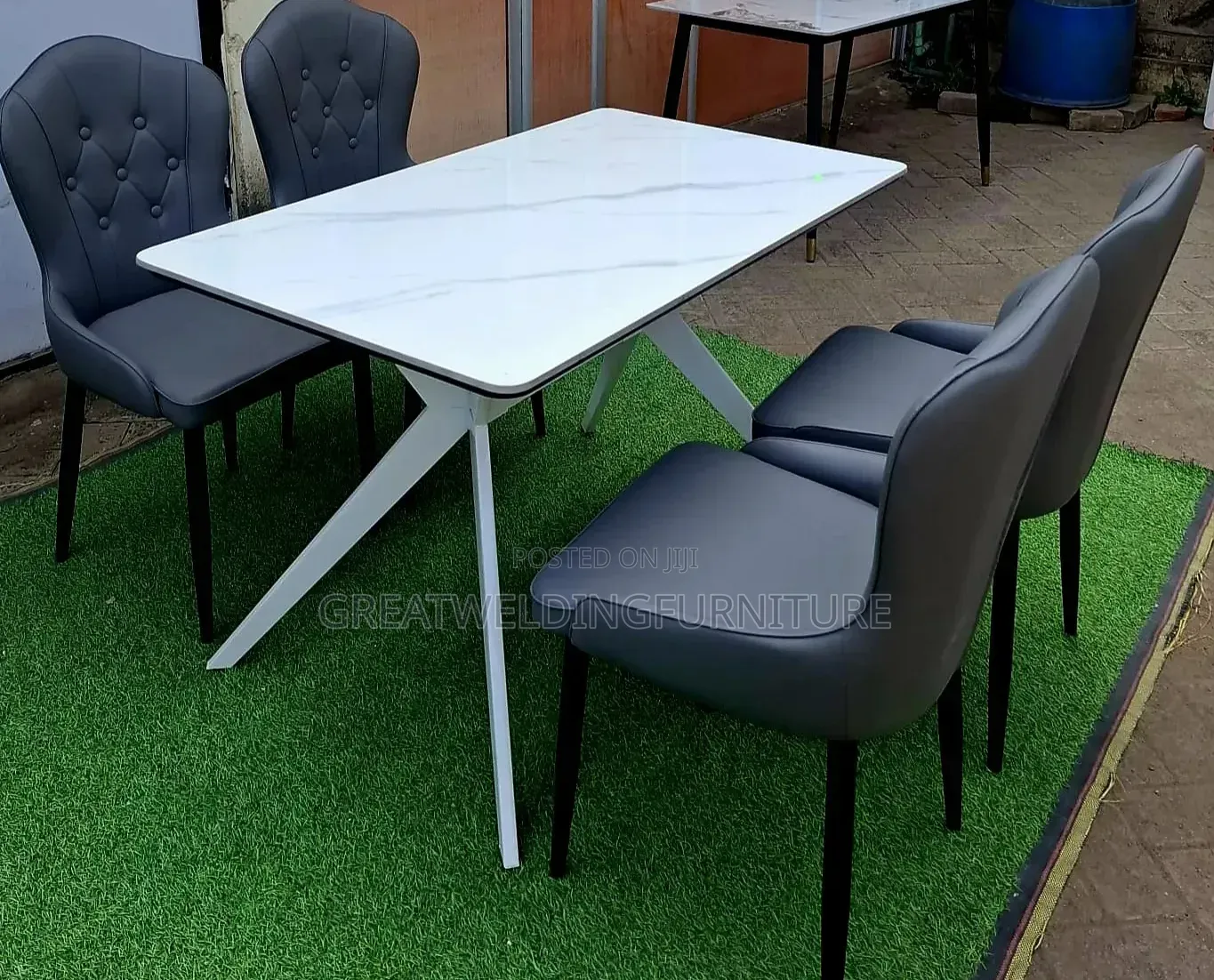 Modern 4-Seater White Marble-Top Dining Table Set