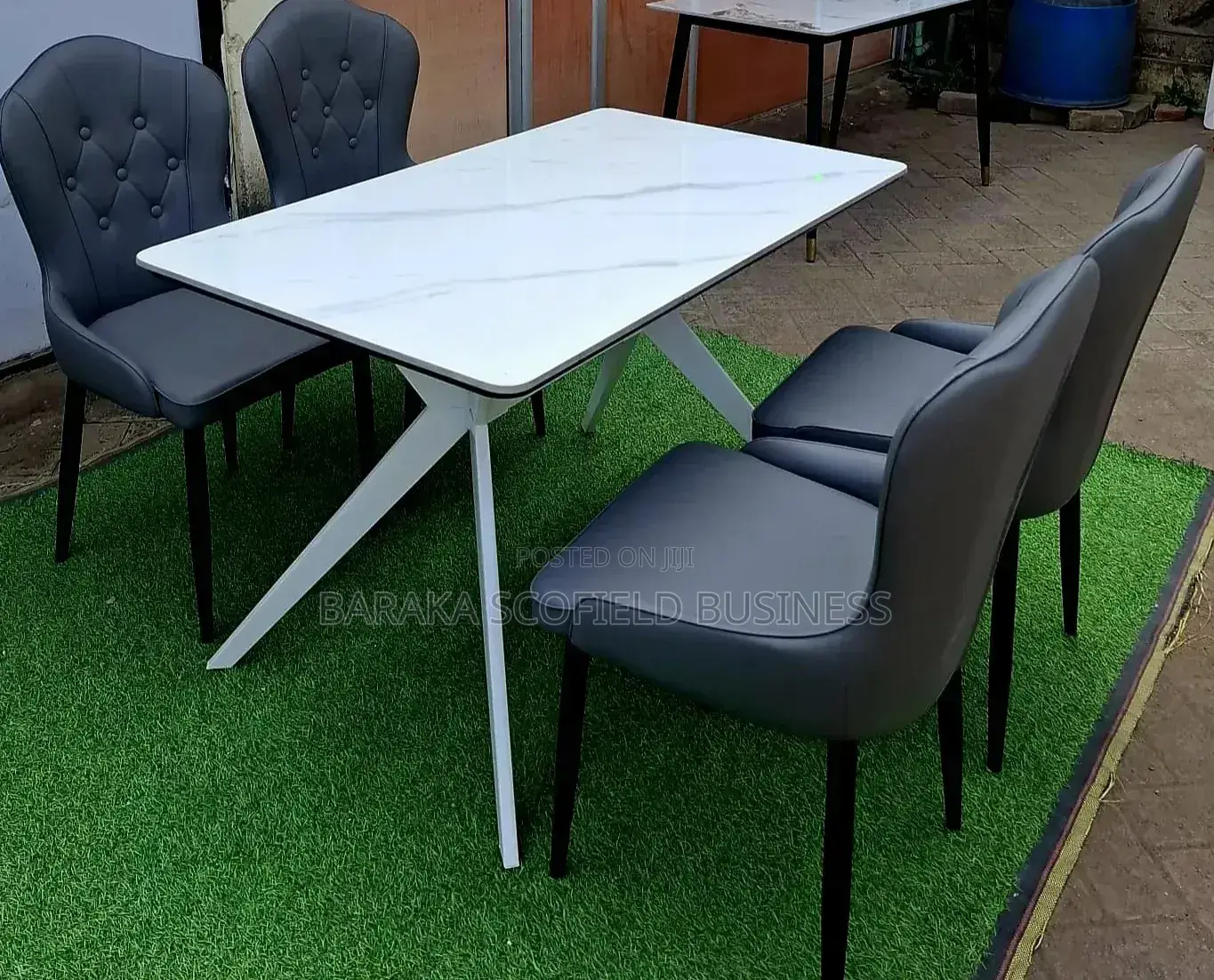Modern 4-Seater White Marble-Top Dining Table Set