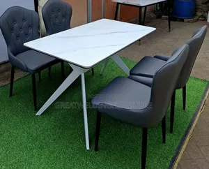 Modern 4-Seater White Marble-Top Dining Table Set