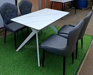 Modern 4-Seater White Marble-Top Dining Table Set