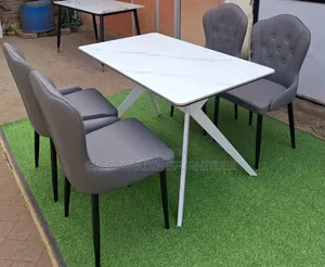 Modern 4-Seater White Marble-Top Dining Table Set