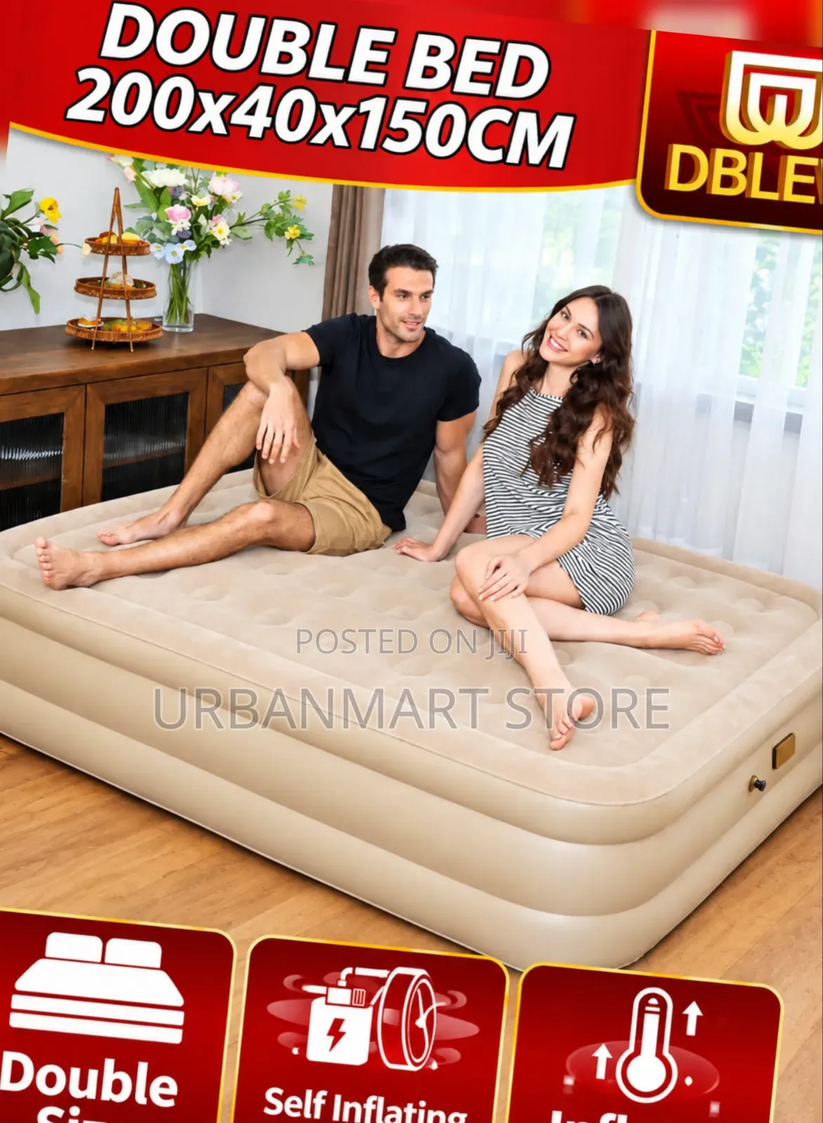 Queen Size 5x6 Double Height Inflatable Mattress, Air Pump , Pillows