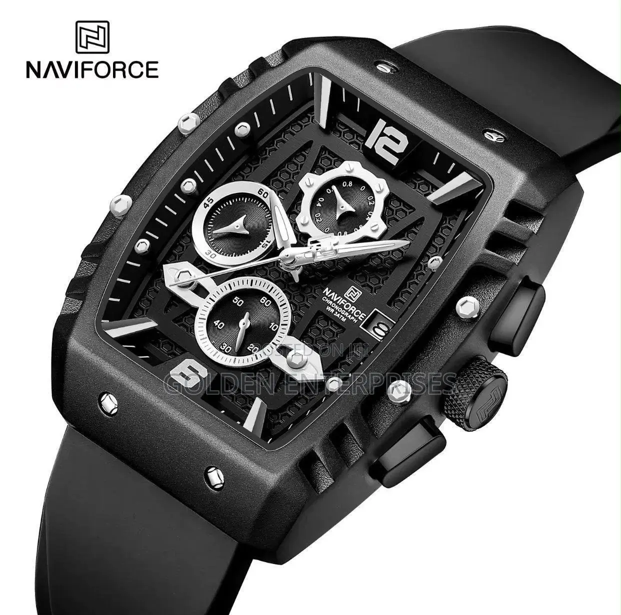 NAVIFORCE Luxury Square Dial Watch for Men – Sport Chronograph Black