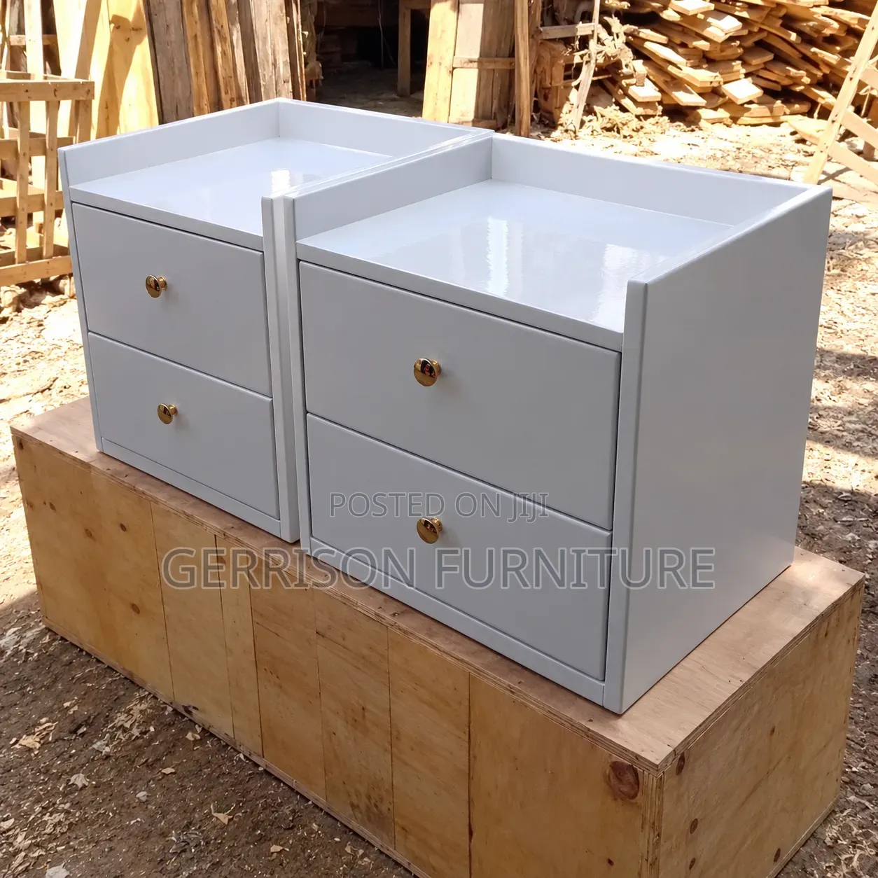 Modern White Bedside Lockers With 2 Drawers (Pair)