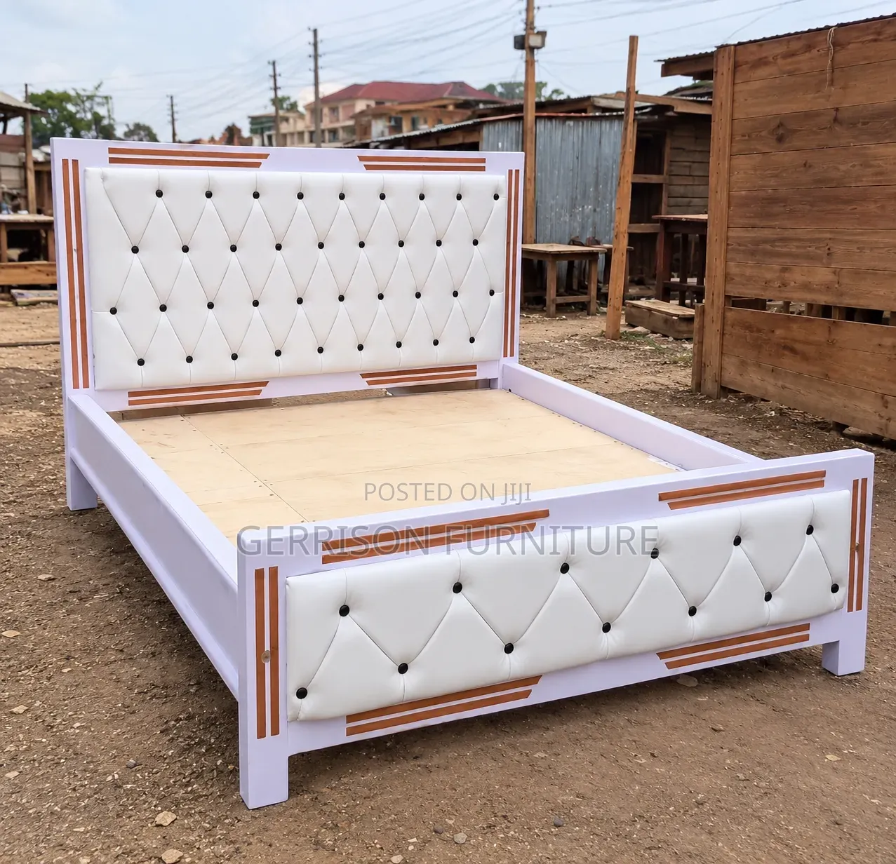 Strong 5x6 Wooden Bed Frame With Comfortable White Chester Cushion!