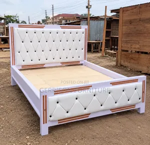 Strong 5x6 Wooden Bed Frame With Comfortable White Chester Cushion!