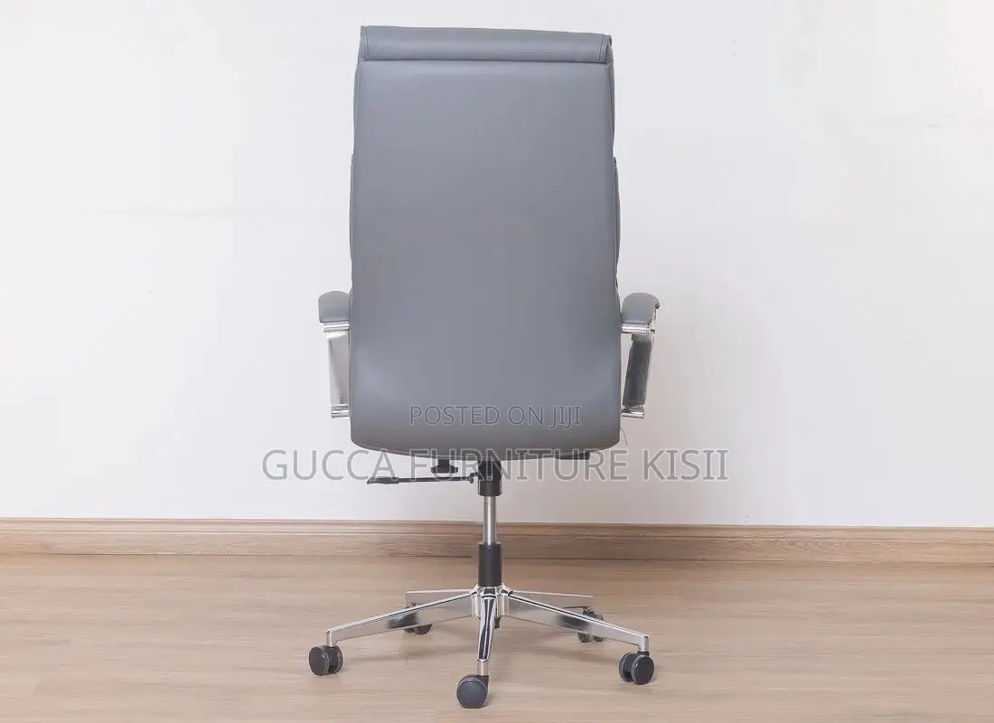 Gray Leather Swivel Office Chair