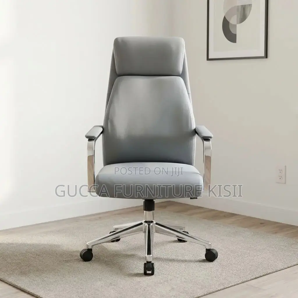 Gray Leather Swivel Office Chair