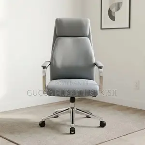Gray Leather Swivel Office Chair