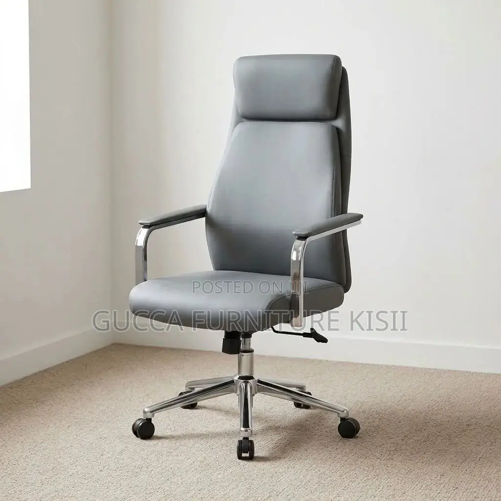Gray Leather Swivel Office Chair