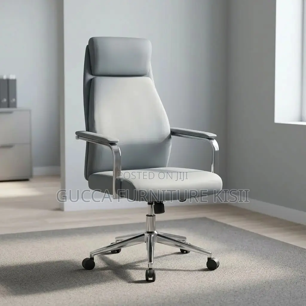 Gray Leather Swivel Office Chair