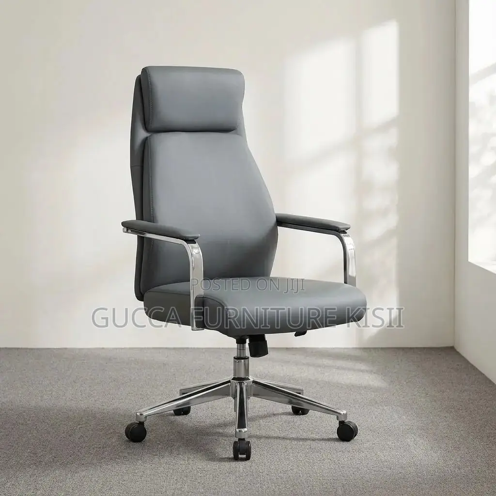 Gray Leather Swivel Office Chair