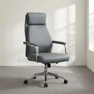 Gray Leather Swivel Office Chair