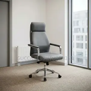 Gray Leather Swivel Office Chair