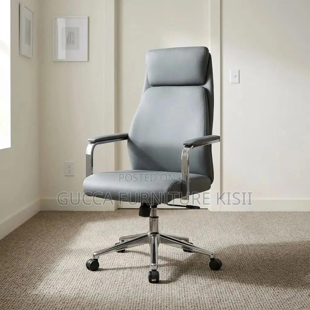 Gray Leather Swivel Office Chair