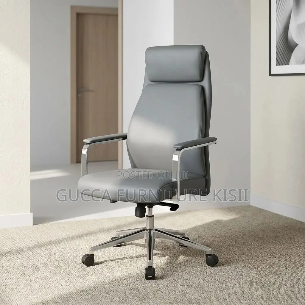 Gray Leather Swivel Office Chair